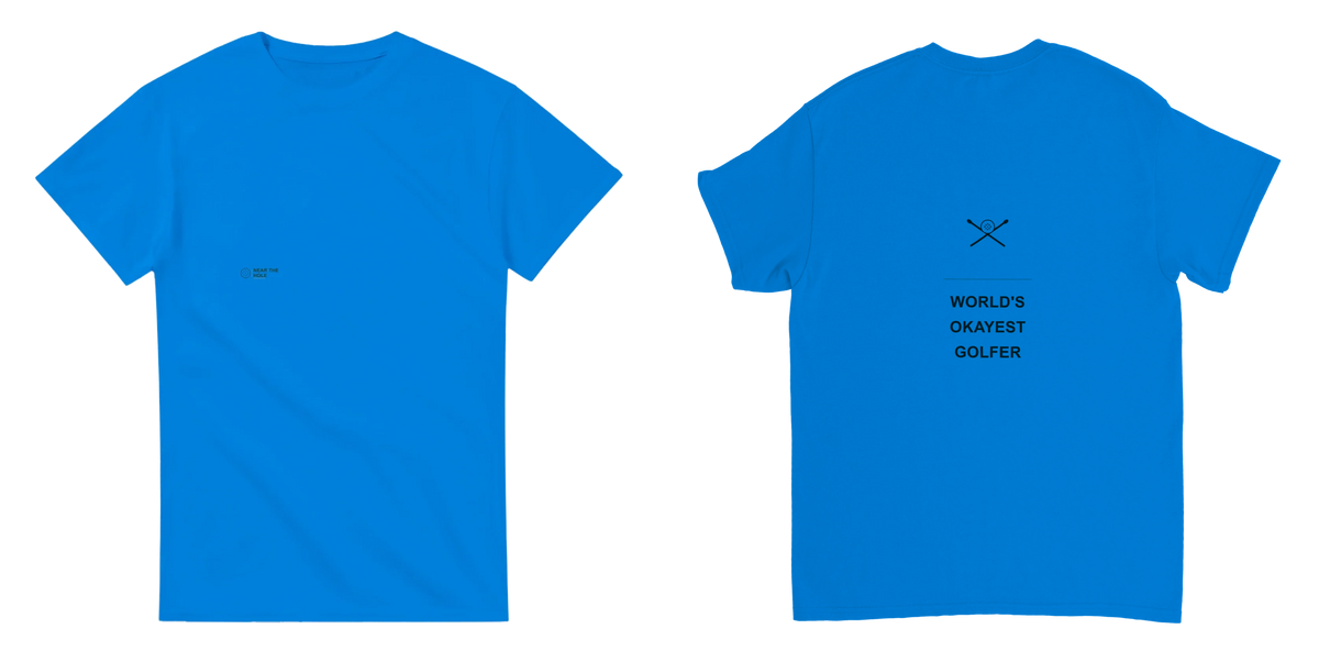 World's Okayest Golfer Tee - Royal - Front and Back